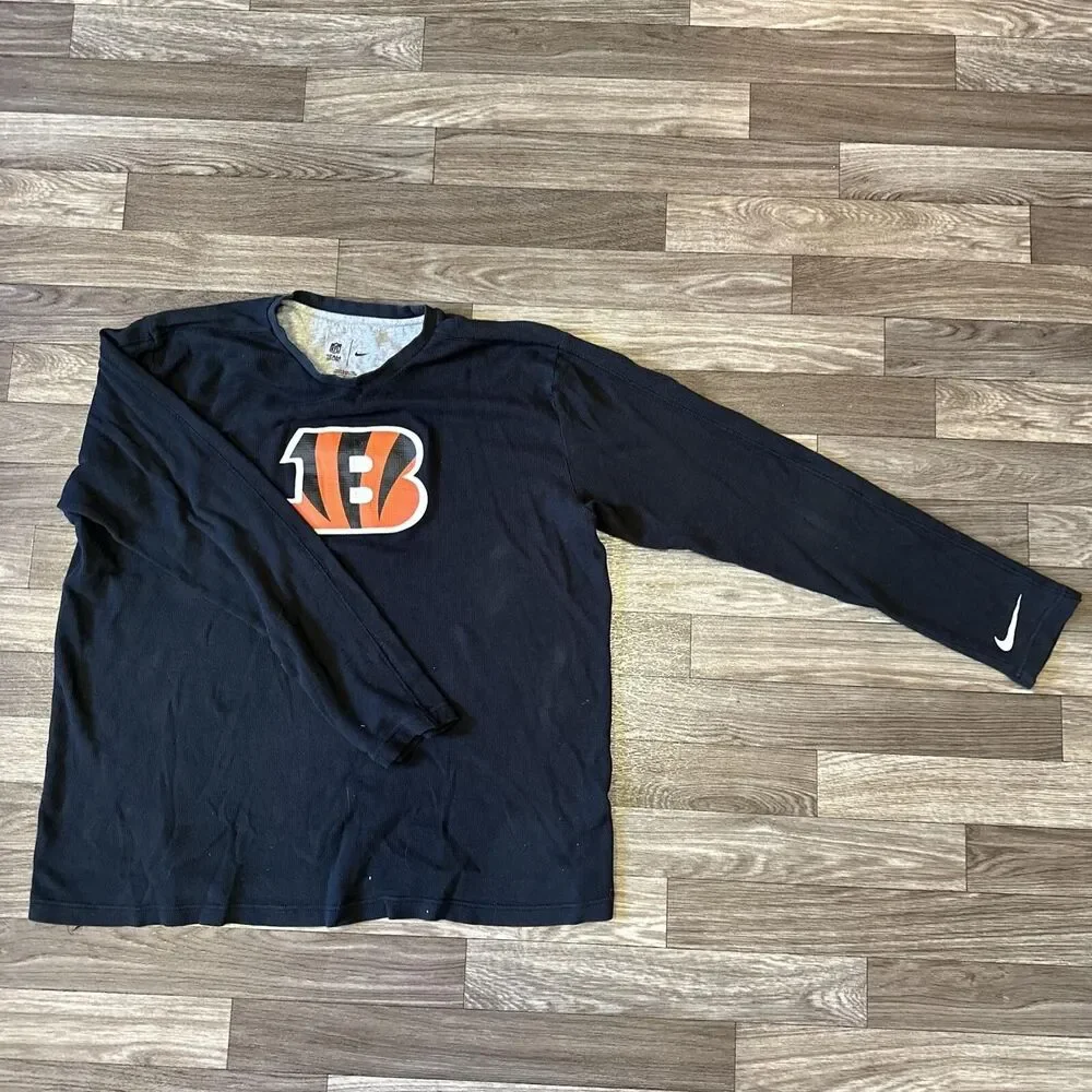 Nike Cincinnati Bengals Long Sleeve Thermal Shirt Men’s Large Black Swoosh